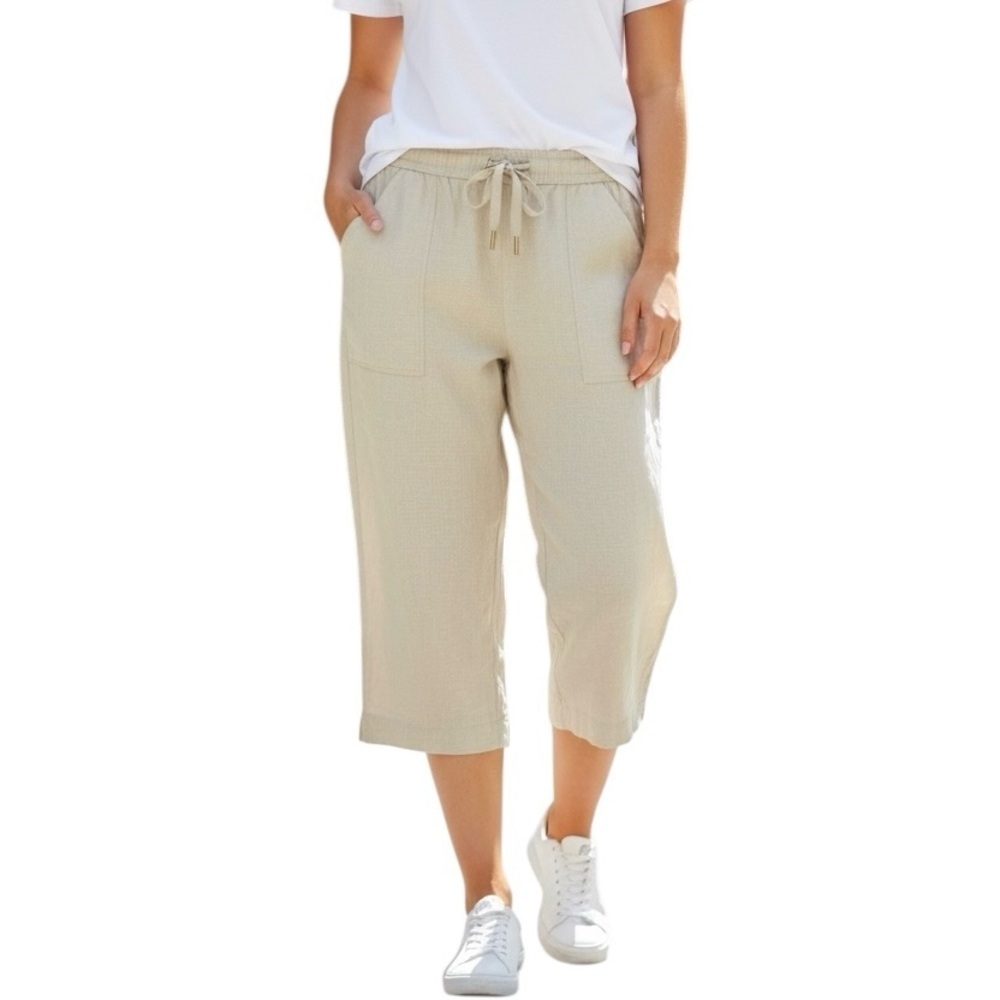 Land N Sea beige linen blend cropped wide leg tie waist pants Size 2X NWT